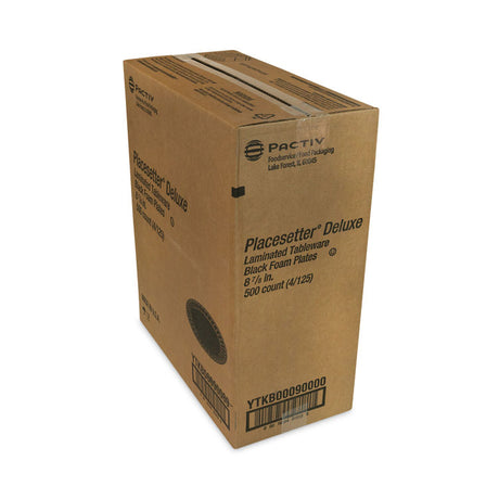 Placesetter Deluxe Laminated Foam Dinnerware, Plate, 9  dia, Black, 500/Carton