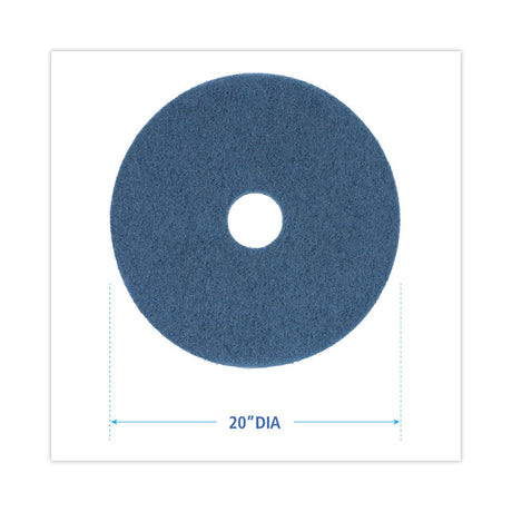 Scrubbing Floor Pads, 20" Diameter, Blue, 5/Carton