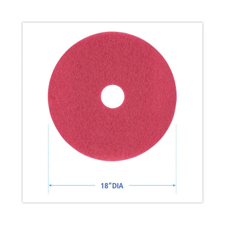 Buffing Floor Pads, 18" Diameter, Red, 5/Carton
