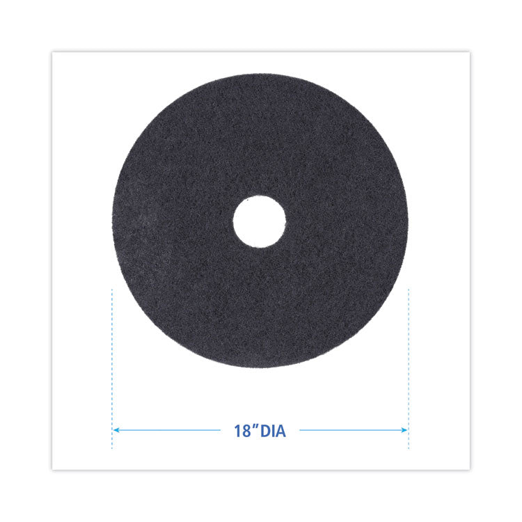 Stripping Floor Pads, 18" Diameter, Black, 5/Carton