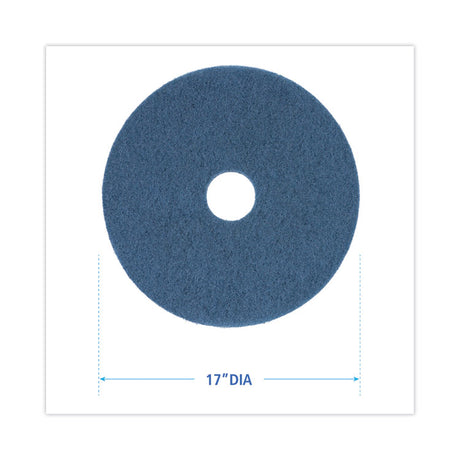 Scrubbing Floor Pads, 17" Diameter, Blue, 5/Carton