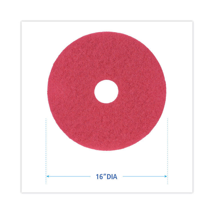 Buffing Floor Pads, 16" Diameter, Red, 5/Carton