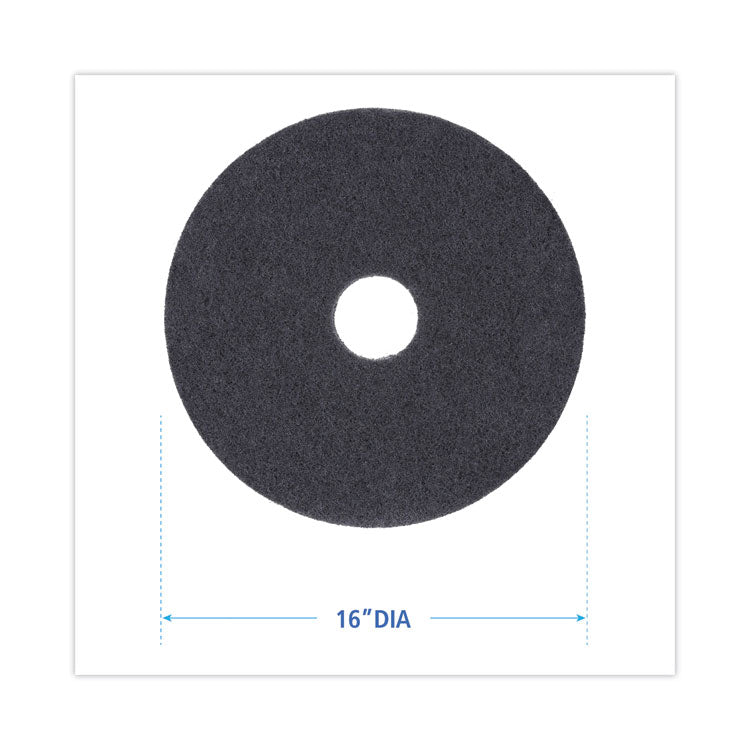 Stripping Floor Pads, 16" Diameter, Black, 5/Carton