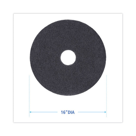 Stripping Floor Pads, 16" Diameter, Black, 5/Carton