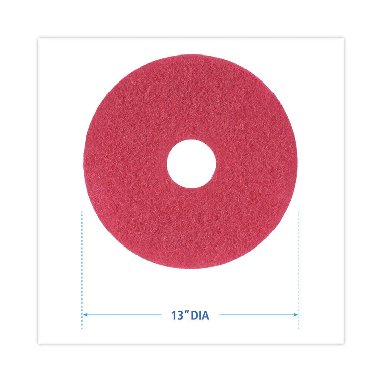 Buffing Floor Pads, 13" Diameter, Red, 5/Carton