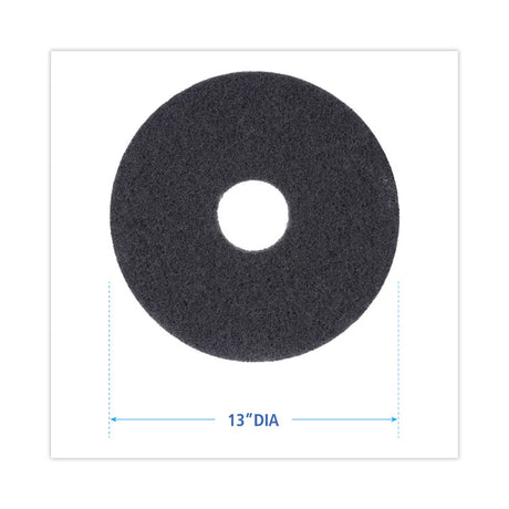 Stripping Floor Pads, 13" Diameter, Black, 5/Carton