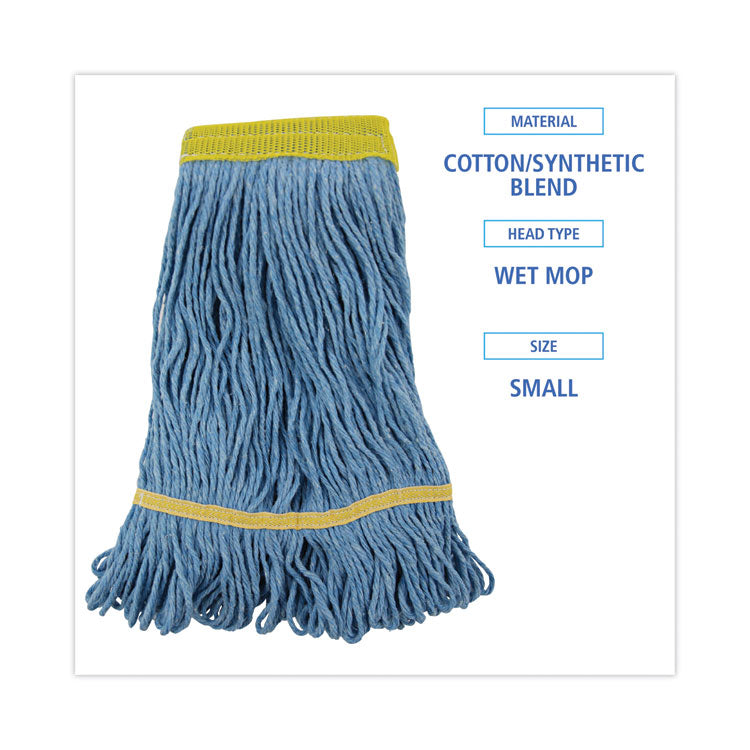 Super Loop Wet Mop Head, Cotton/Synthetic Fiber, 5" Headband, Small Size, Blue, 12/Carton