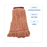 Super Loop Wet Mop Head, Cotton/Synthetic Fiber, 5" Headband, Large Size, Orange, 12/Carton