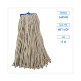 Cut-End Lie-Flat Wet Mop Head, Cotton, 16oz, White, 12/Carton