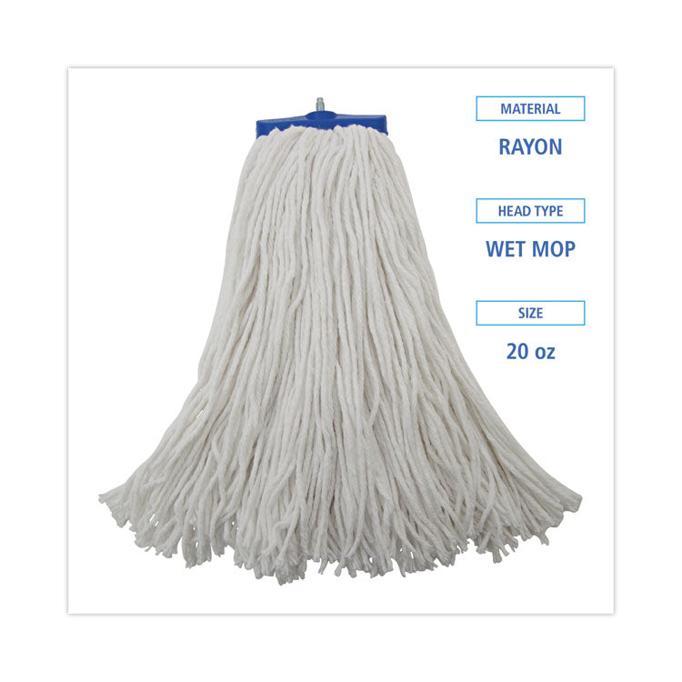 Mop Head, Economical Lie-Flat Head, Rayon Fiber, 20oz, White, 12/Carton