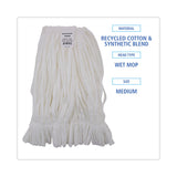 Mop Head, Looped, Enviro Clean With Tailband, Medium, White, 12/Carton
