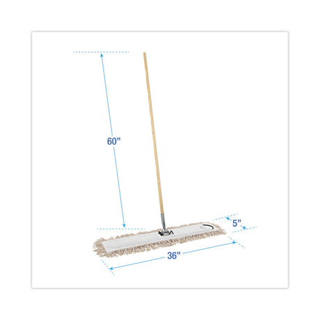 Cotton Dry Mopping Kit, 36 x 5 Natural Cotton Head, 60" Natural Wood Handle
