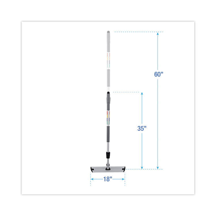Microfiber Cleaning Kit, 18" Wide Blue/Green Microfiber Head, 35" to 60" Gray Aluminum Handle