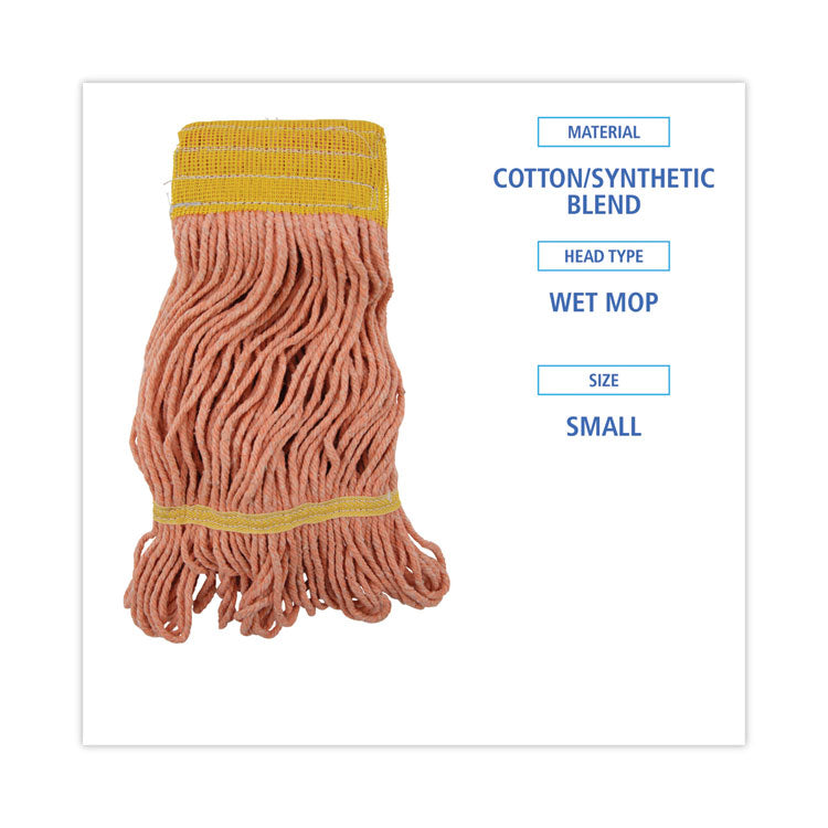 Super Loop Wet Mop Head, Cotton/Synthetic Fiber, 5" Headband, Small Size, Orange, 12/Carton