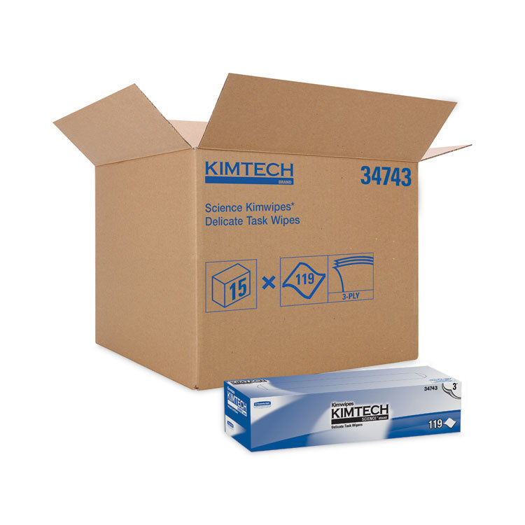 Kimwipes Delicate Task Wipers, 3-Ply, 11.8 x 11.8, Unscented, White, 100/Box, 15 Boxes/Carton