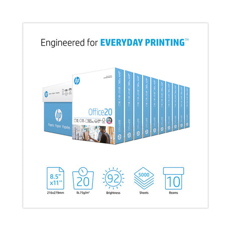 Office20 Paper, 92 Bright, 20 lb Bond Weight, 8.5 x 11, White, 500 Sheets/Ream, 10 Reams/Carton