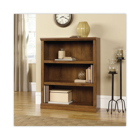 Select Collection Bookcase, Three-Shelf, 35.27w x 13.3d x 43.78h, Oiled Brown