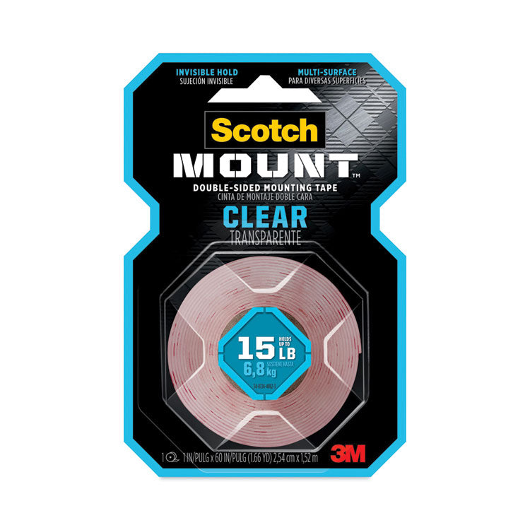 Permanent Clear Mounting Tape, Holds Up to 15 lbs, 1 x 60, Clear