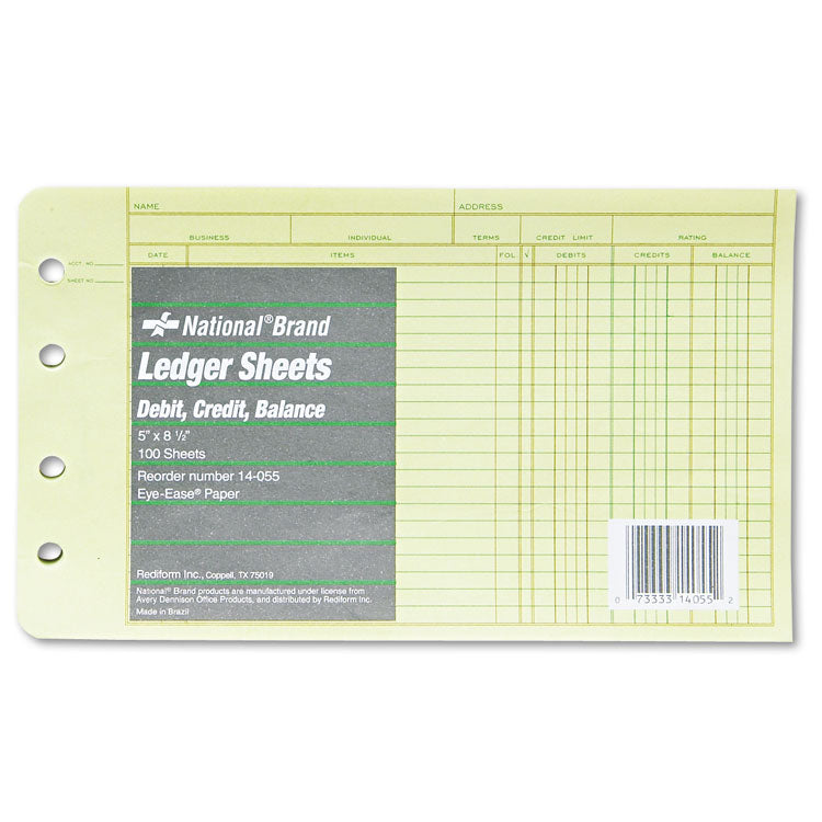 Four-Ring Binder Refill Sheets, 5 x 8.5, Green, 100/Pack