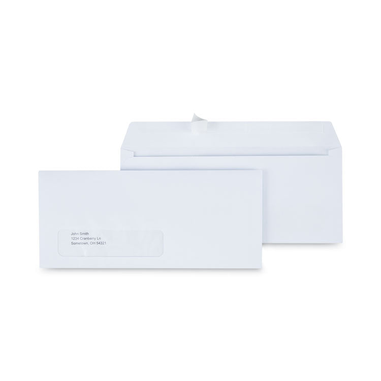 Peel Seal Strip Business Envelope, Address Window, #10, Square Flap, Self-Adhesive Closure, 4.13 x 9.5, White, 500/Box