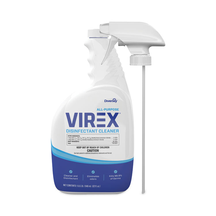 Virex All-Purpose Disinfectant Cleaner, Lemon Scent, 32 oz Spray Bottle, 4/Carton