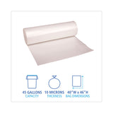 High-Density Can Liners, 45 gal, 10 mic, 40  x 46 , Natural, Perforated Roll, 25 Bags/Roll, 10 Rolls/Carton