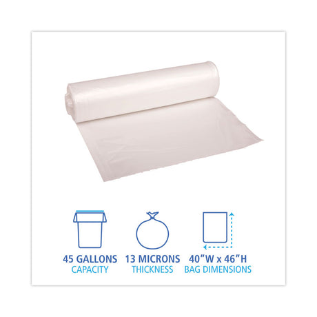High-Density Can Liners, 45 gal, 13 mic, 40  x 46 , Natural, Perforated Roll, 25 Bags/Roll, 10 Rolls/Carton
