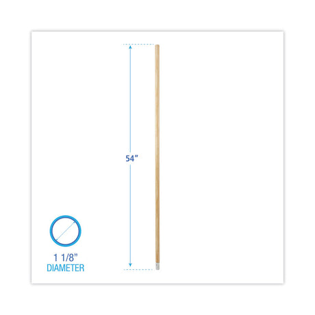 Lie-Flat Screw-In Mop Handle, Lacquered Wood, 1.13" dia x 54", Natural