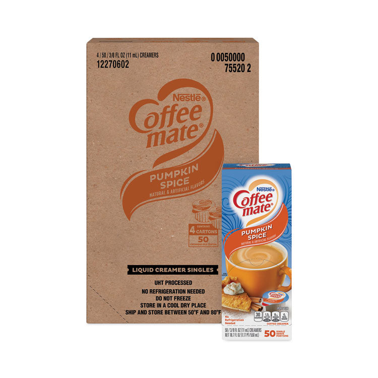 Liquid Coffee Creamer, Pumpkin Spice, 0.38 oz Mini Cups, 50/Box, 4 Boxes/Carton, 200 Total/Carton