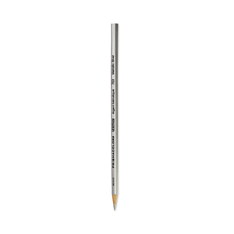 Verithin Smear-Proof Colored Pencils, 2 mm, Metallic Silver Lead, Metallic Silver Barrel, Dozen