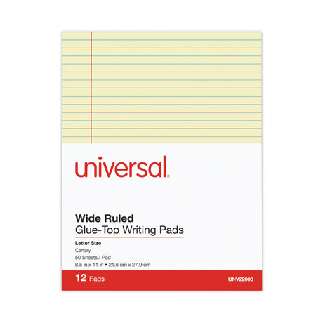 Glue Top Pads, Wide/Legal Rule, 50 Canary-Yellow 8.5 x 11 Sheets, Dozen