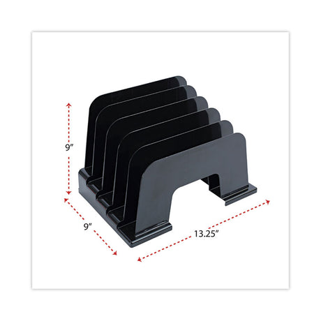 Recycled Plastic Incline Sorter, 5 Sections, Letter Size Files, 13.25" x 9" x 9", Black