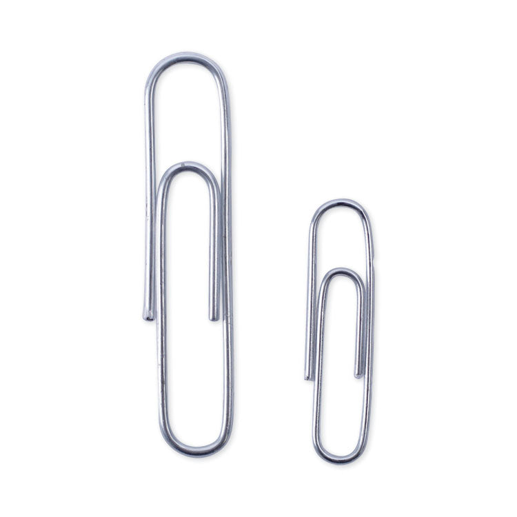 Plastic-Coated Paper Clips with Two-Compartment Dispenser Tub, (750) #2 Clips, (250) Jumbo Clips, Silver