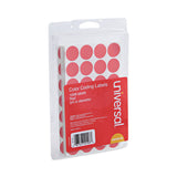 Self-Adhesive Removable Color-Coding Labels, 0.75" dia, Red, 28/Sheet, 36 Sheets/Pack