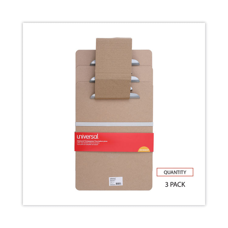 Hardboard Clipboard, 1.25" Clip Capacity, Holds 8.5 x 11 Sheets, Brown, 3/Pack