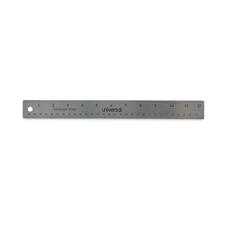 Stainless Steel Ruler with Cork Back and Hanging Hole, Standard/Metric, 12" Long