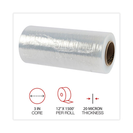 Handwrap Stretch Film, 12" x 1,500 ft Roll, 20 mic (80-Gauge), Clear, 4/Carton