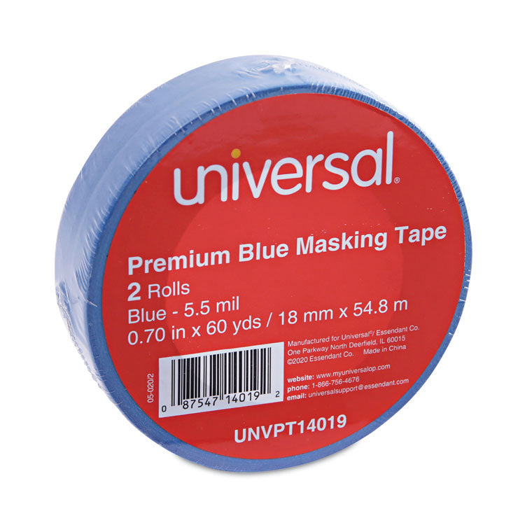 Premium Blue Masking Tape with UV Resistance, 3" Core, 18 mm x 54.8 m, Blue, 2/Pack