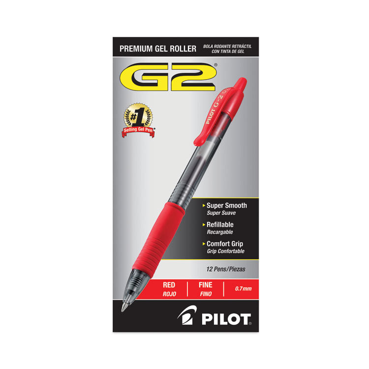 G2 Premium Gel Pen, Retractable, Fine 0.7 mm, Red Ink, Smoke/Red Barrel, Dozen