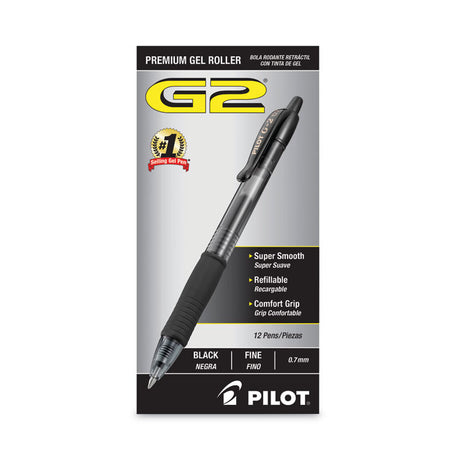 G2 Premium Gel Pen, Retractable, Fine 0.7 mm, Black Ink, Smoke/Black Barrel, Dozen