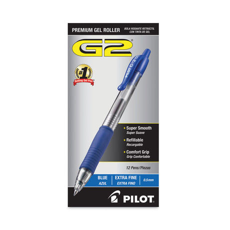 G2 Premium Gel Pen, Retractable, Extra-Fine 0.5 mm, Blue Ink, Smoke/Blue Barrel, Dozen