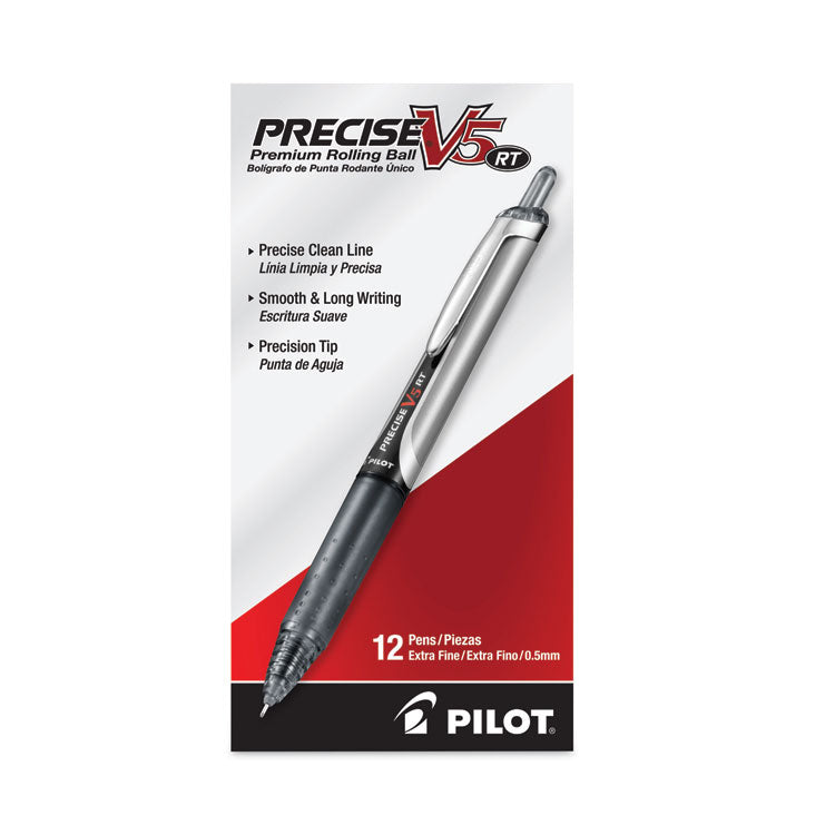 Precise V5RT Roller Ball Pen, Retractable, Extra-Fine 0.5 mm, Black Ink, Black Barrel