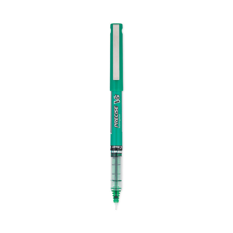 Precise V5 Roller Ball Pen, Stick, Extra-Fine 0.5 mm, Green Ink, Green/Clear Barrel, Dozen