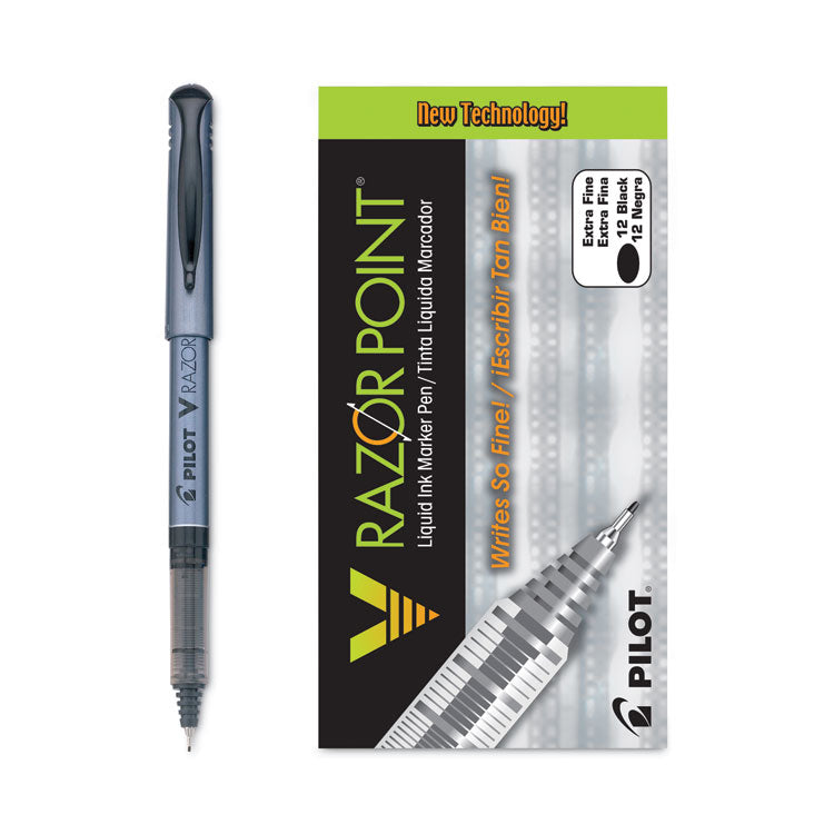 V Razor Point Liquid Ink Porous Point Pen, Stick, Extra-Fine 0.5 mm, Black Ink, Gray/Smoke Barrel, Dozen