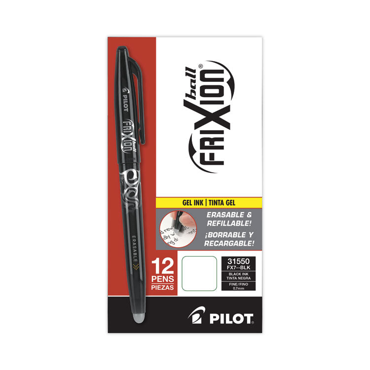 FriXion Ball Erasable Gel Pen, Stick, Fine 0.7 mm, Black Ink, Black/White Barrel