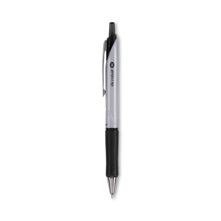 Acroball Pro Advanced Ink Hybrid Gel Pen, Retractable, Medium 1 mm, Black Ink, Silver/Black Barrel, Dozen