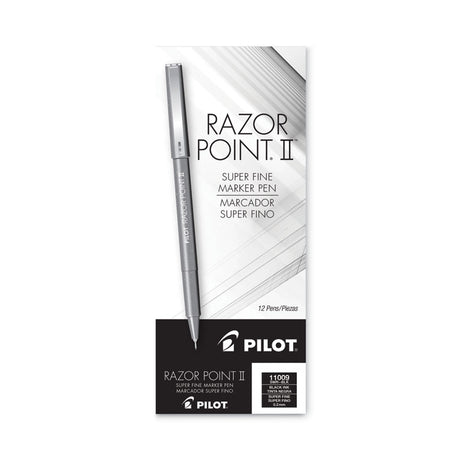 Razor Point II Super Fine Line Porous Point Pen, Stick, Ultra-Fine 0.2 mm, Black Ink, Black Barrel, Dozen