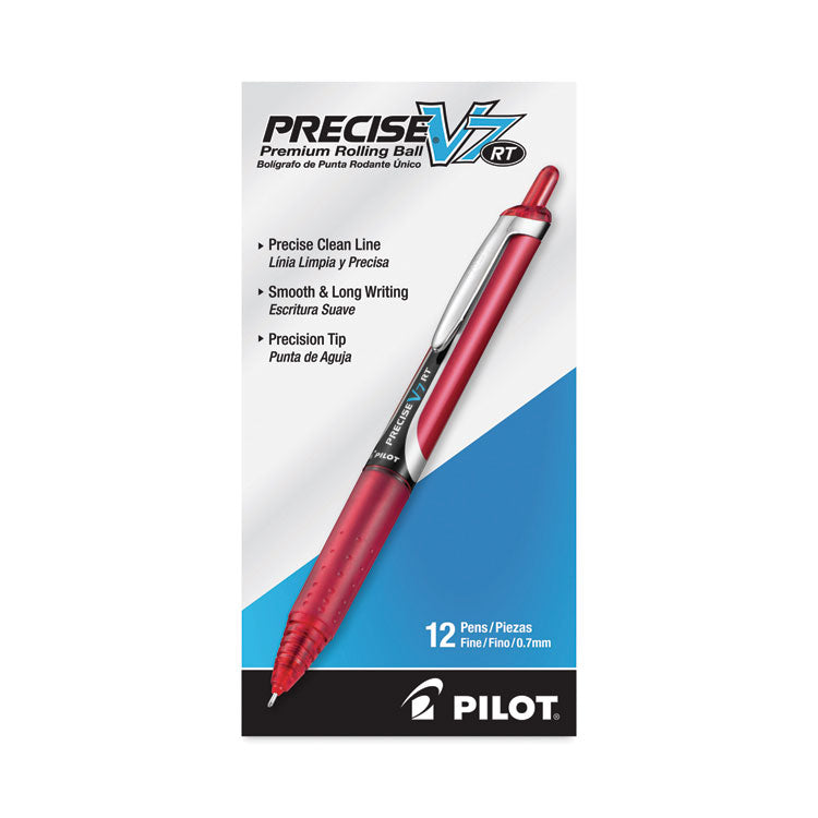 Precise V7RT Roller Ball Pen, Retractable, Fine 0.7 mm, Red Ink, Red Barrel