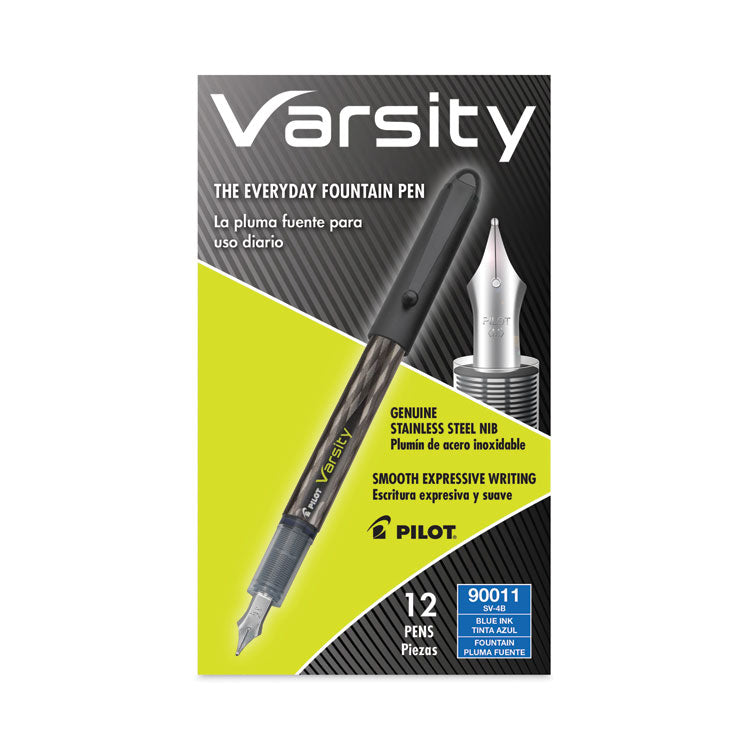 Varsity Fountain Pen, Medium 1 mm, Blue Ink, Clear/Black/Blue Barrel