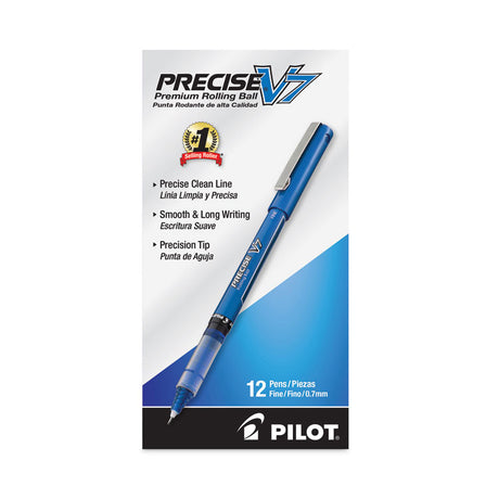 Precise V7 Roller Ball Pen, Stick, Fine 0.7 mm, Blue Ink, Blue/Clear Barrel, Dozen